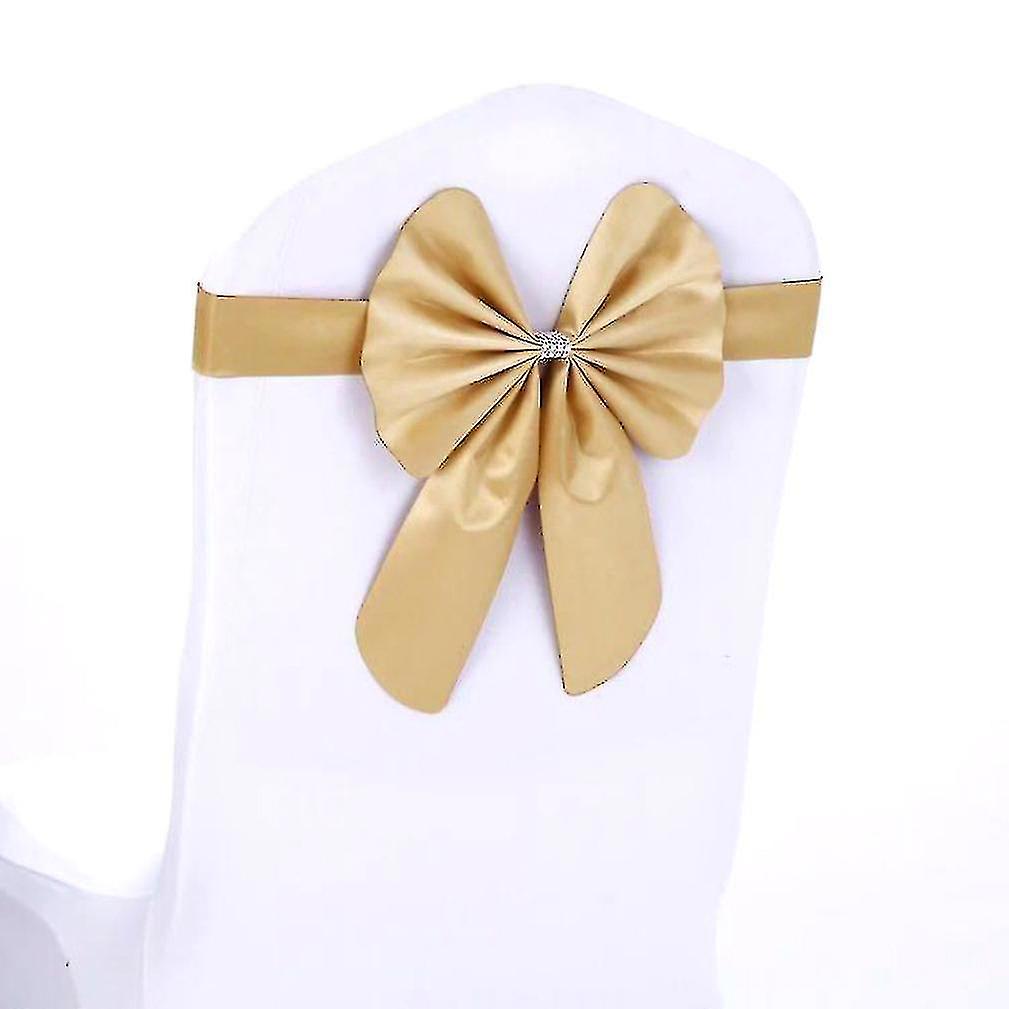 30pcs الشمبانيا الساتان كرسي الزنانير القوس التعادل لحفل زفاف كرسي التعادل فندق Decor_y