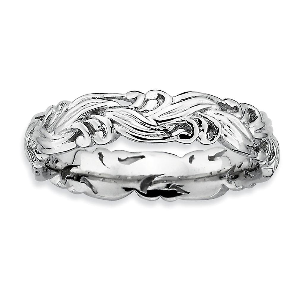 925 Sterling Silver Patterned Stackable Polished Ring Stackable Ring for Women - Ring Size: 5 to 10
