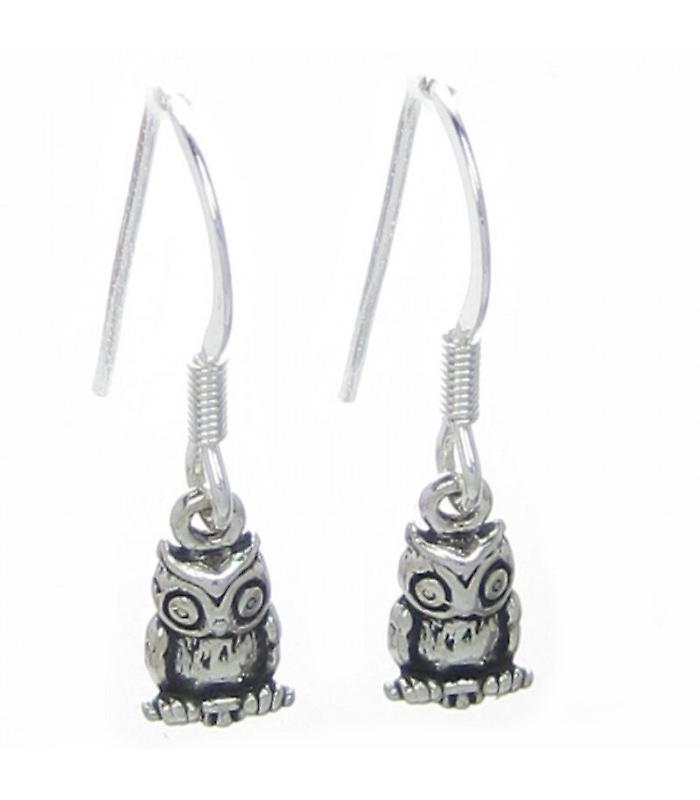 Owl Earrings 925 X 1 Pair Sterling Silver Tiny Owls Drops Hooks
