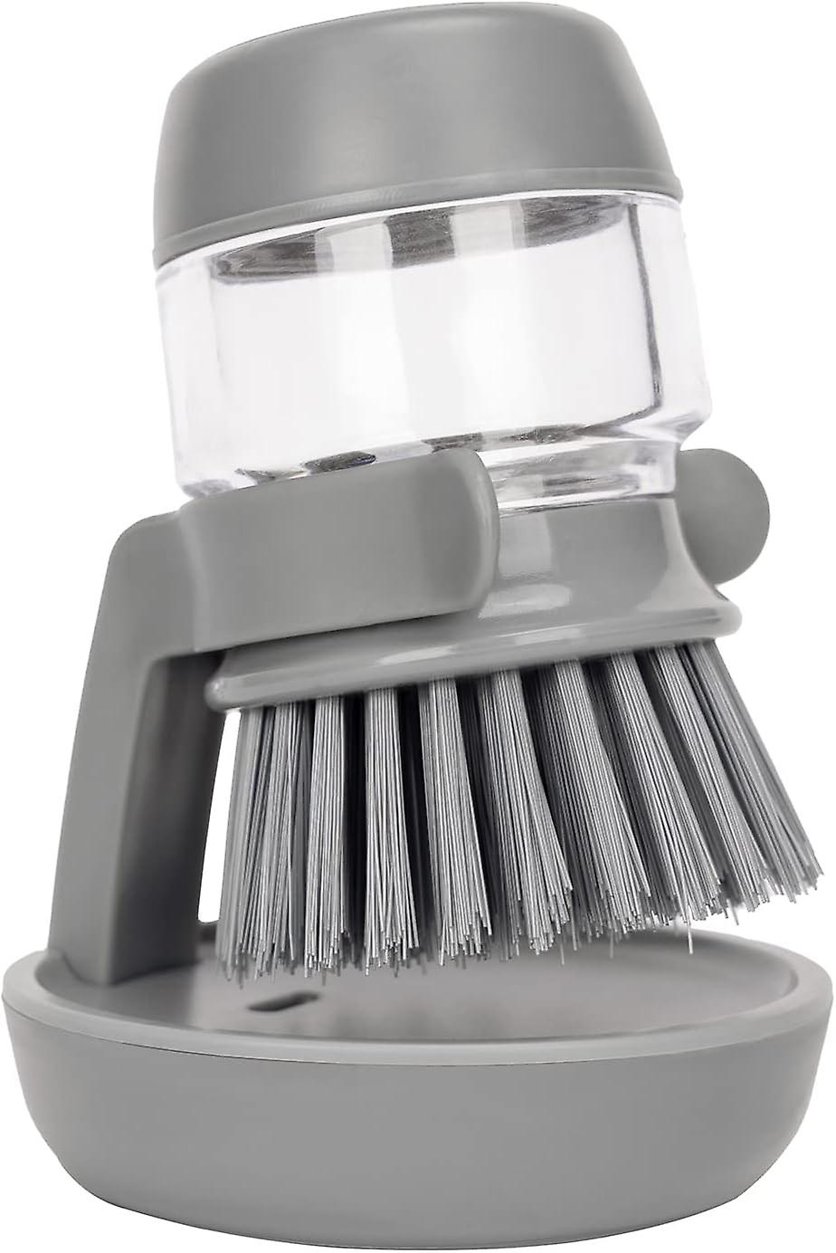 Dishwasher Brush with Built-in Detergent Dispenser and Holder, Kitchen Dishwasher Brush Set for Cleaning Cookware (Grey)