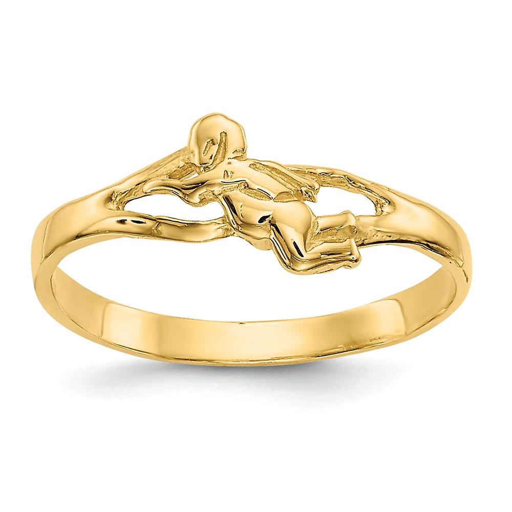 14k Yellow Gold Polished Religious Guardian Angel Ring Size 2 Band Style-Ring for Women - .7 Grams