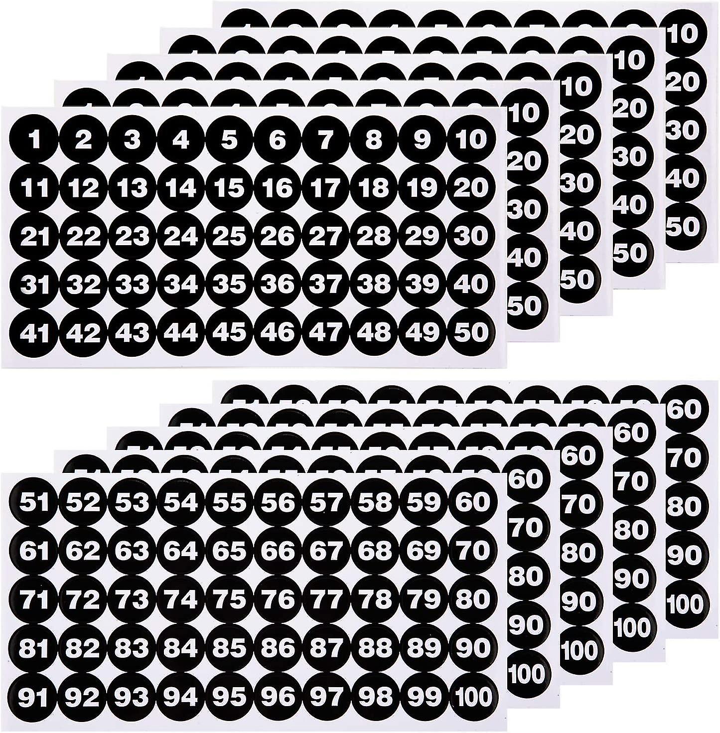 10 Sheets Of Number Stickers 5 Packs 1-100 Vinyl Number Stickers Waterproof Labels Sort
