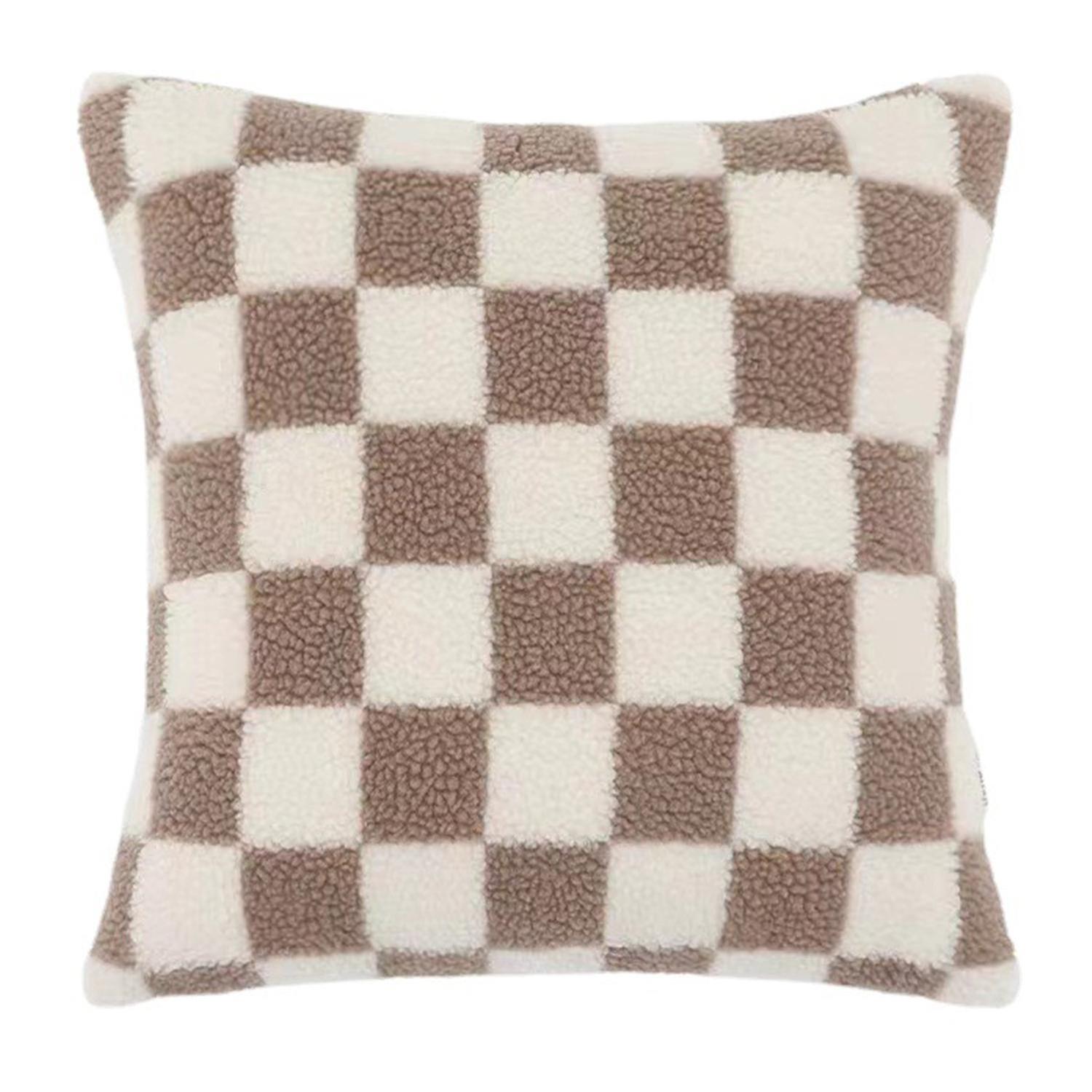 ZHOUBA Throw Pillow Case Ultra Softation Short Plush Checkerboard Plaid Sofa Pillow Cushion Cover