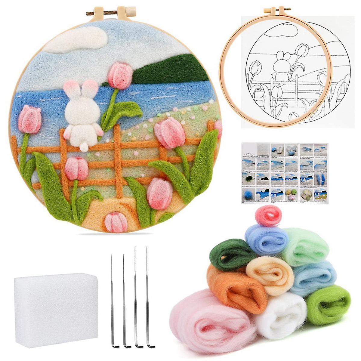 Tulips Needle Felting Kit, Felt Painting Kit for Beginners with Wool,Needle Felting Pad, Needles, W