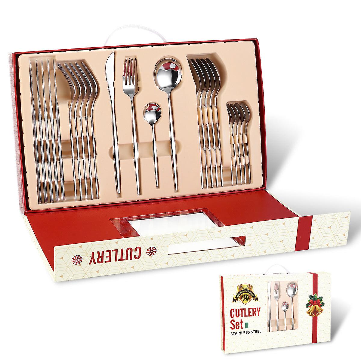 Portugal Stainless Steel Knife Fork And Spoon Gold-plated Spray Paint 24 Pieces Gift Set Tableware C