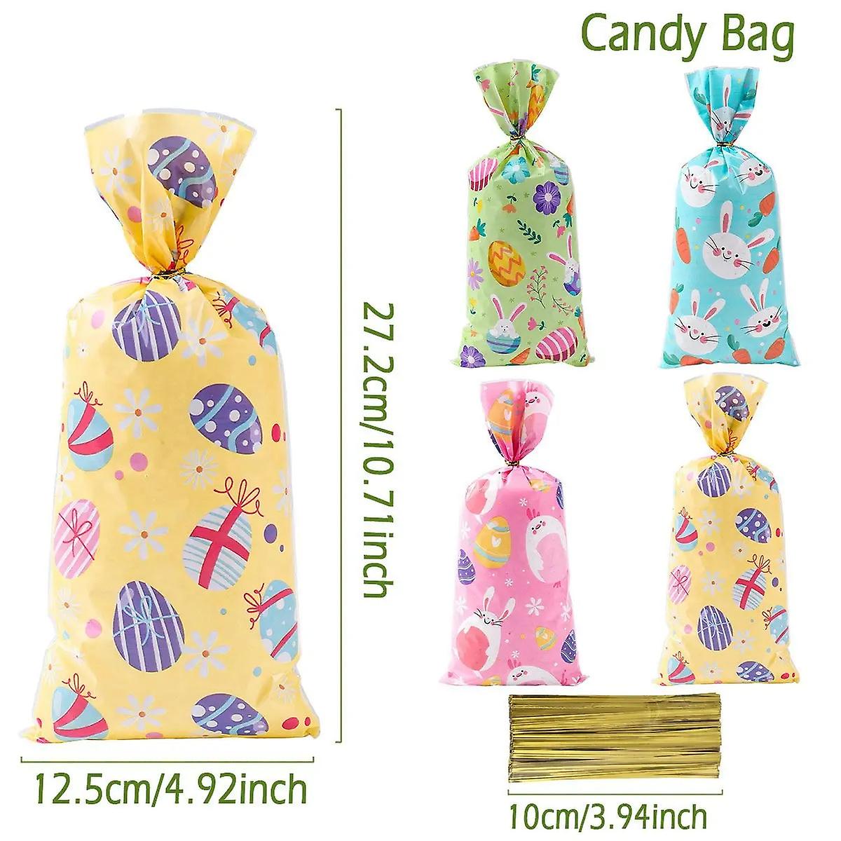 25/50/100pcs Happy Easter Printed Bunny Gift Candy Decorative Bag Happy Easter Gifts Easter Egg Rabbit Carrot Pattern Candy Bag