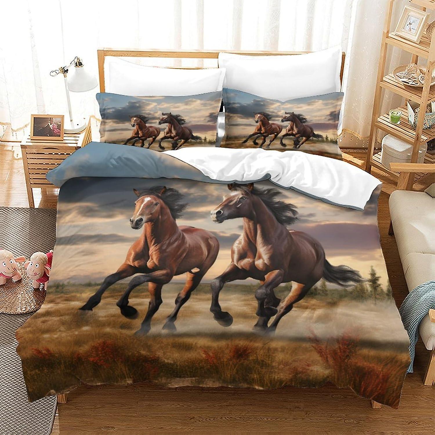 Häst Sängkläder Påslakan Set Sto Tryckt Sängkläder Täcke Ultra Mjuk Mikrofiber För Barn Tonåringar Vuxna Kung