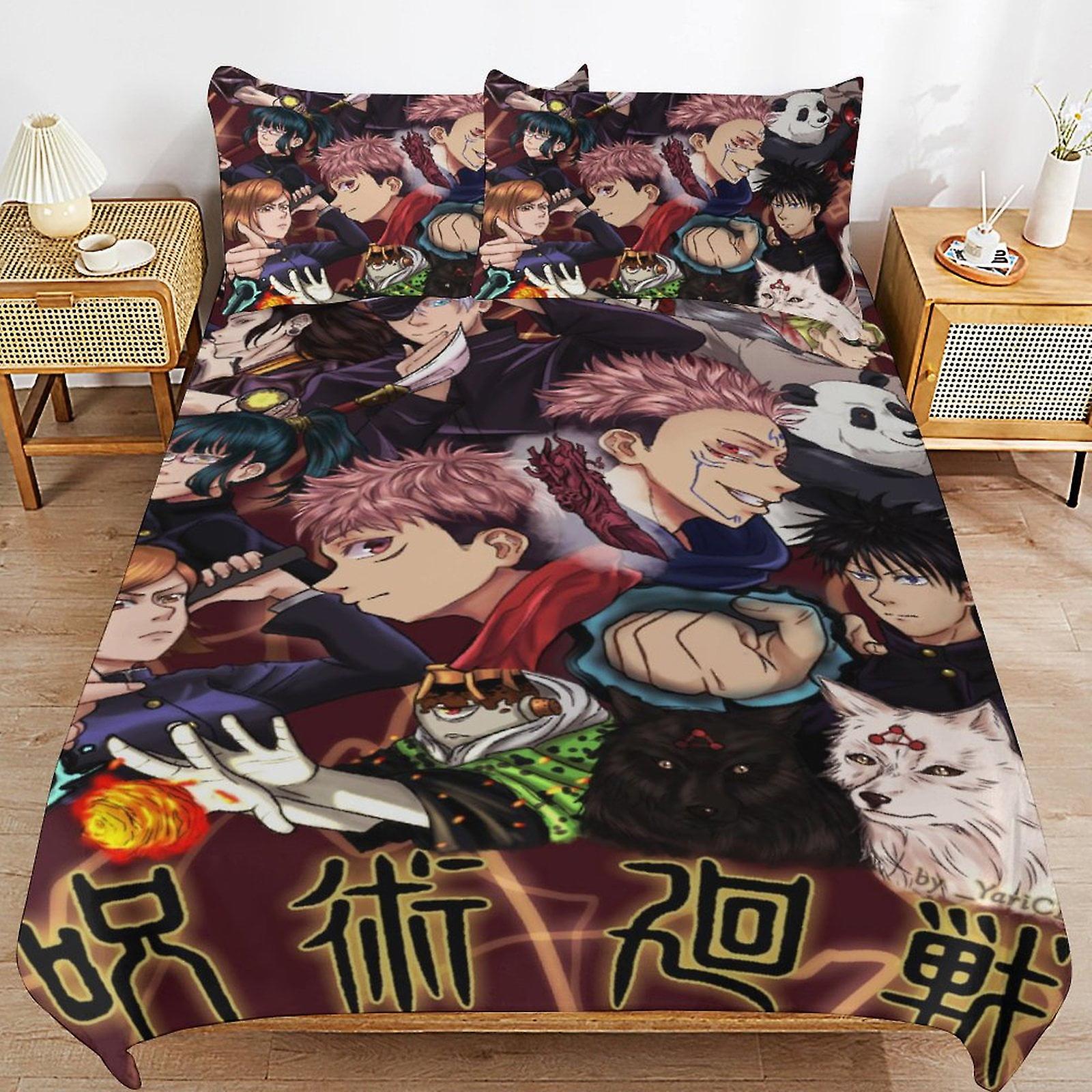 Jujutsu Kaisen Sängpåslakan Mikrofiber Sängkläder Uppsättningar 3D-tryckta lätta 3-delade täcken, 1 påslakan och 2 kuddfodral för barn pojkar G