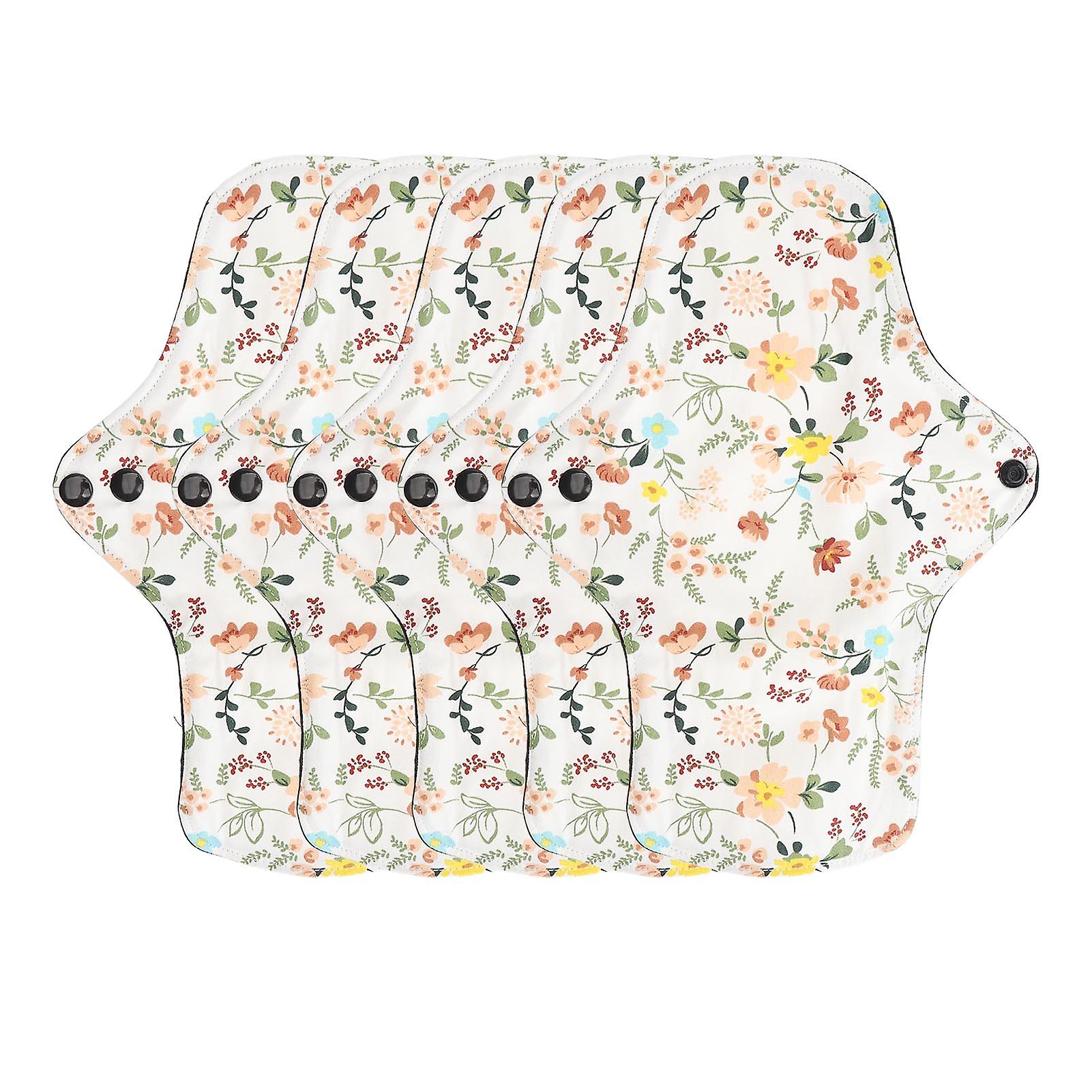 Lot de 5 serviettes hygiéniques lavables et respirantes à motif floral, en coton super absorbant et réutilisable, protège-slips M