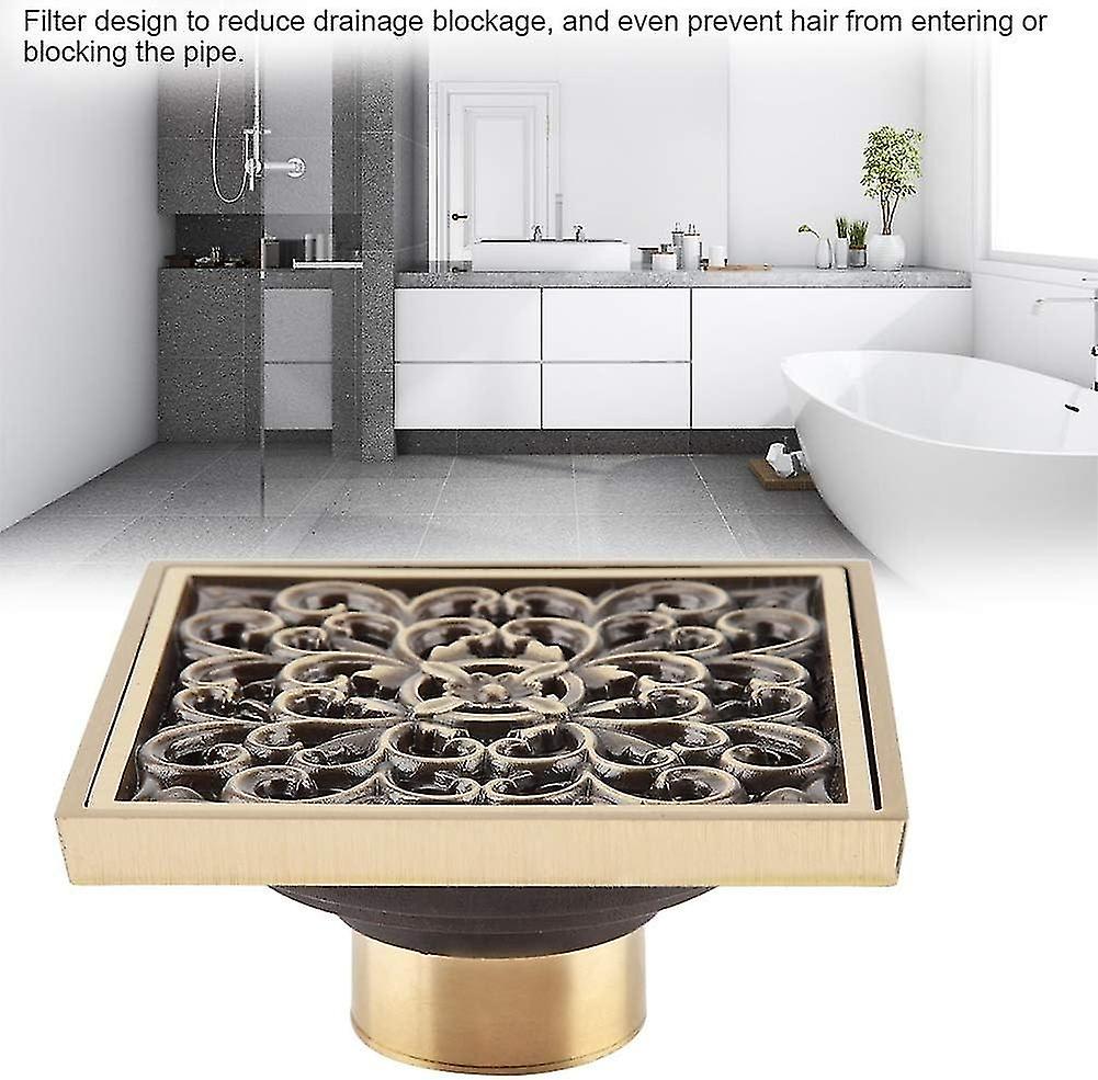 Antique brass shower drain - Square, Invisible - 10 cm