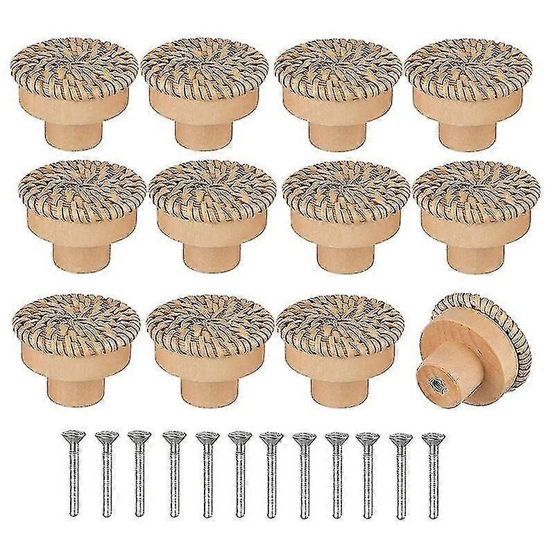 12パックラウンドラタンドレッサーノブボヘミアンスタイルの手はネジで作られた木製の家具ドレッサーノブドレッサー引き出しキャビネットLo-ron用