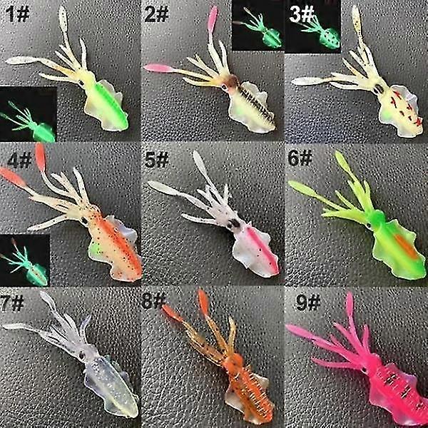 hg 9pcs Assorted Simulation 3d Luminous Squid Bait