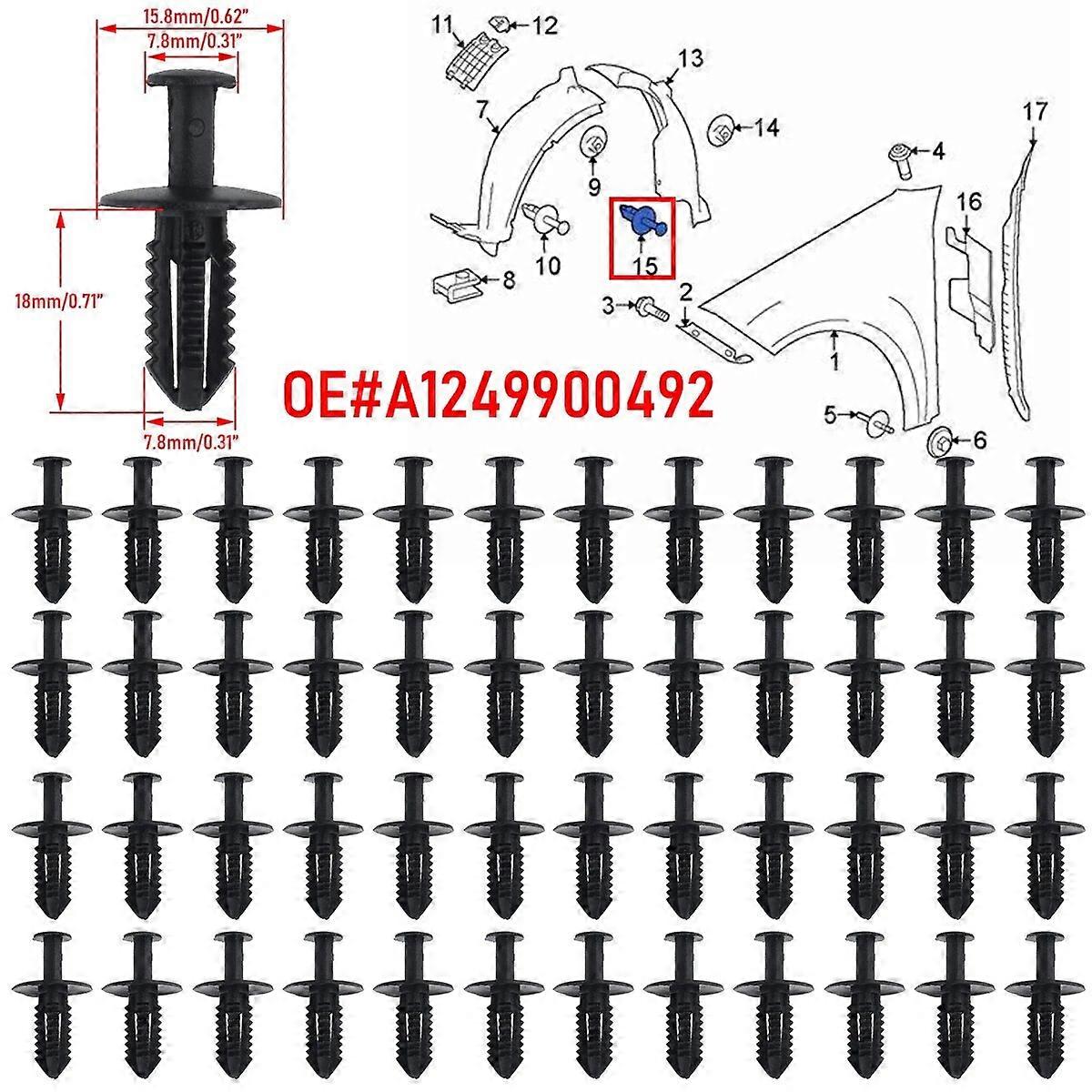 50x Car Fender Bumper Fastener Wheel Arch Lining Mudguard Trim Clips Fixed Clamp Grille Rivet For Mercedes~Benz C Class BMW Opel FN9U3114