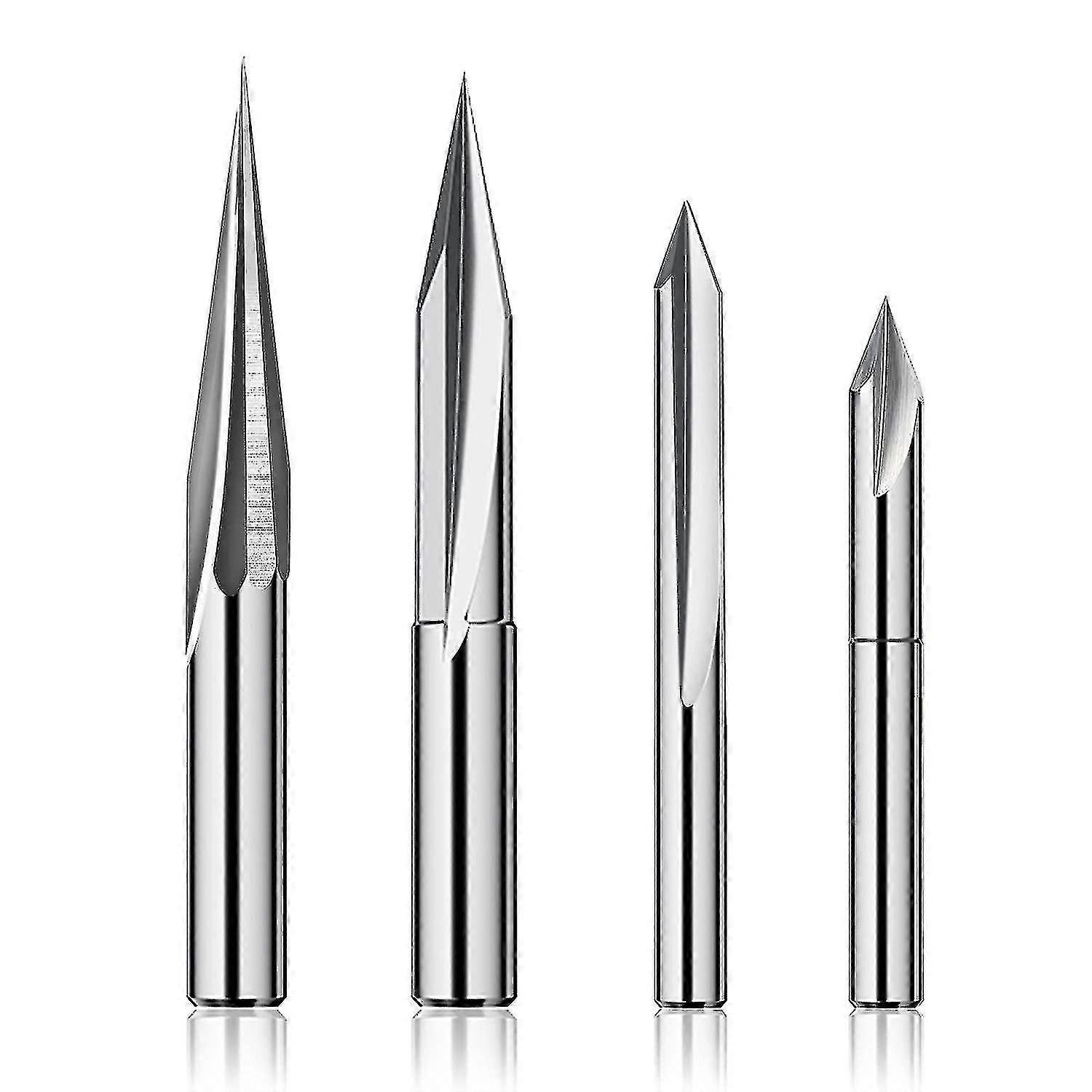 CNC Router Bits Set 1/4, Gravyr Träsnideri Fräs Bit 6mm & 4mm, V-spår, Profilbit, Volframstål - 4PCS-Hy-Excellence