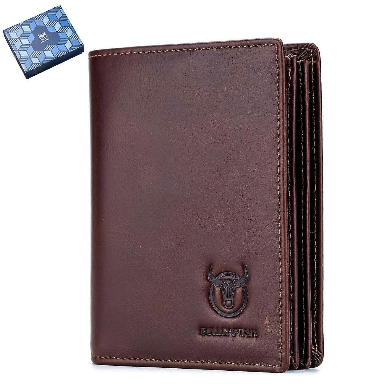 محافظ جلدية حقيقية للرجال ، مع علبة هدايا ، حجب RFID ، محفظة ثنائية الطي ذات سعة كبيرة مع جيوب نقدية 2 ، نافذة صور / هوية ، هدية عيد الميلاد للرجال