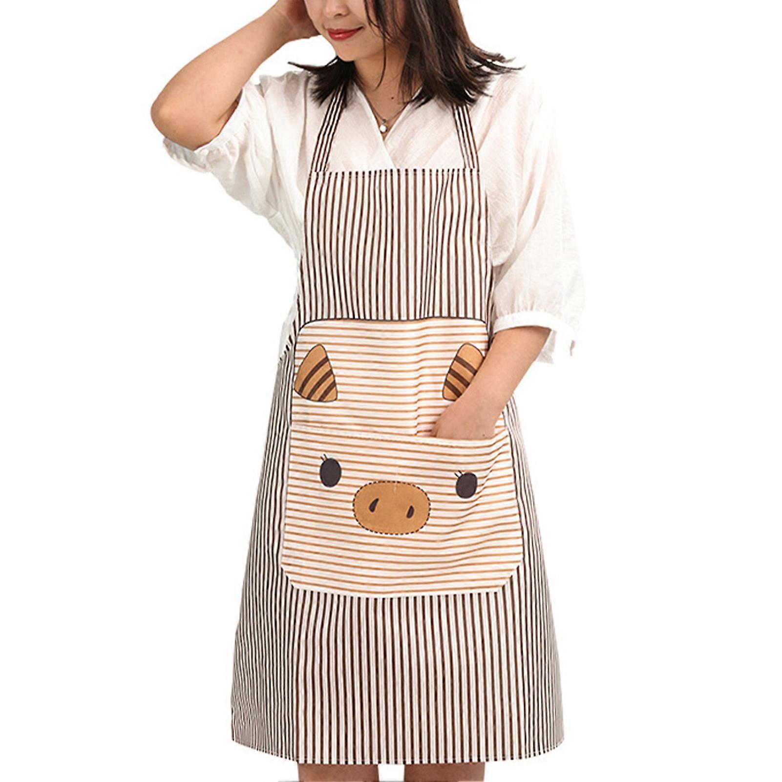 Cartoon Pig Print Cooking Apron Chef Oil-proof Soft Fabric Adjustable Aprons for Cleaning Painting Serving