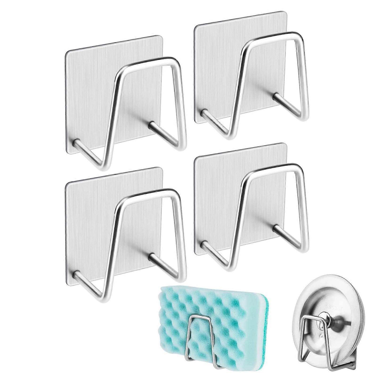Dish Sponge Holder 4 PCS Rustproof & Durable Stainless Steel Sponge Holder Strong Adhesive Small Sponge Caddy Keep