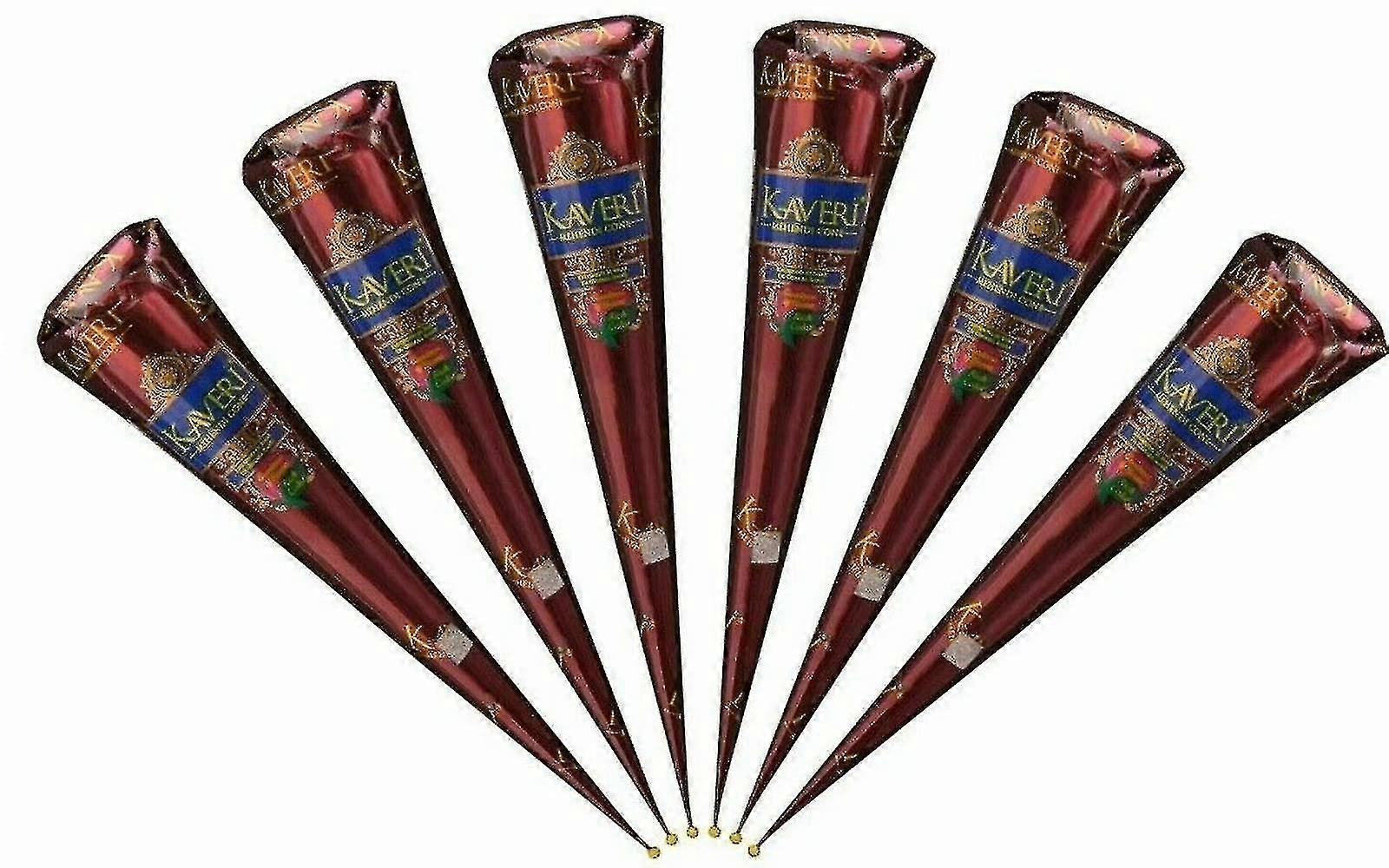 6 Fresh Quality Dark Brown Natural Henna Mehndi Cones Temperory Tattoos