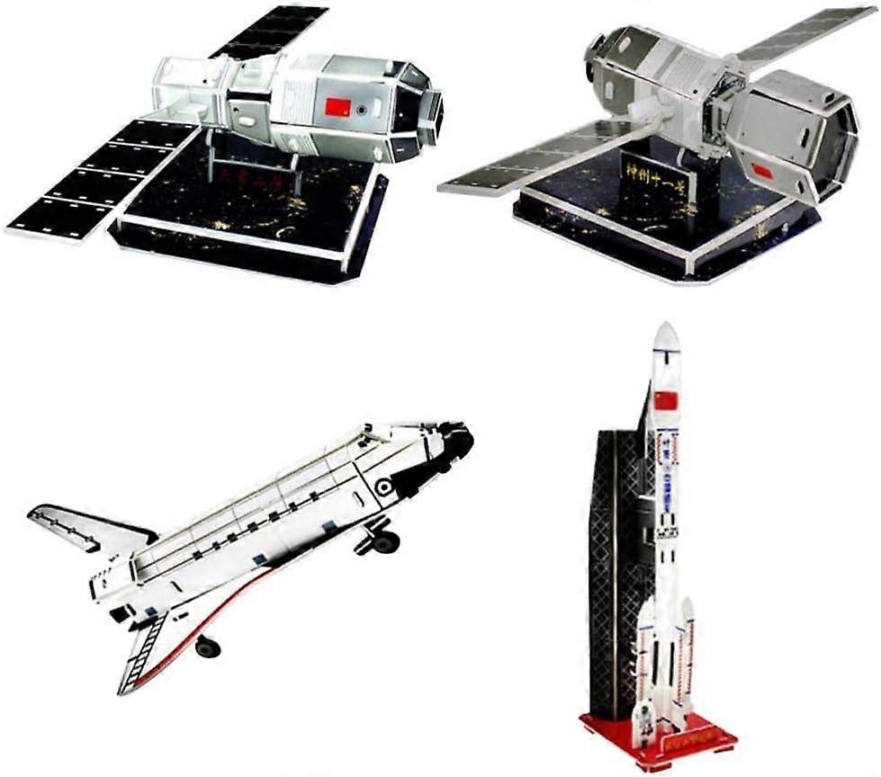 4 Pcs Space Shuttle Rockets 3D Puzzle DIY Model Paper Architecture Puzzles Construction Kit Kindergarten Educational Satellite Spaceship Spacecraft Gi