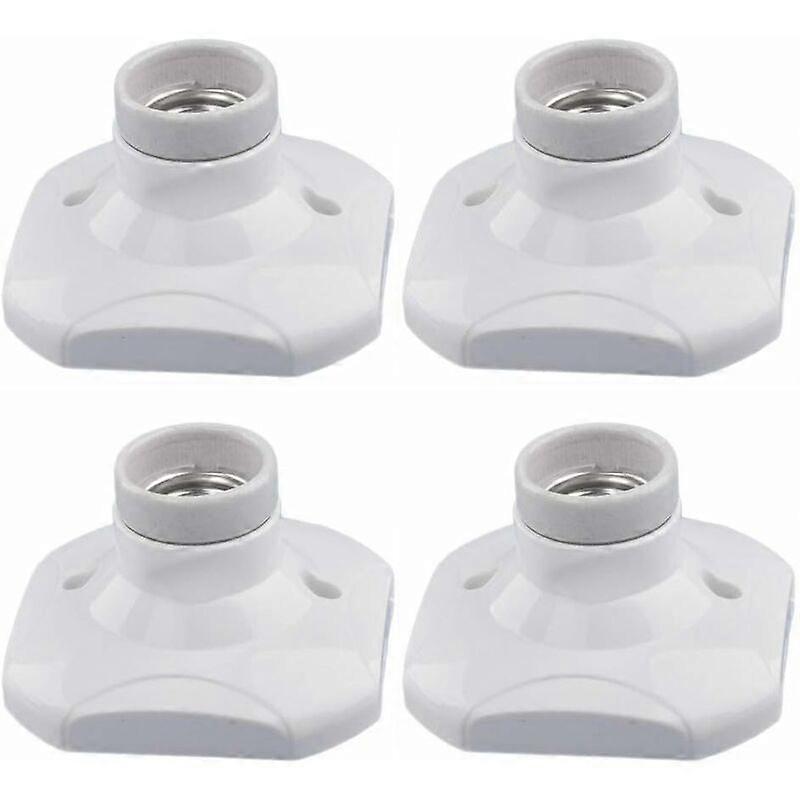 E27 LED Bulb Socket, Ceramic E27 Socket and Plastic Base, E27 Wall Socket, White E27 Socket with Ring for Entryway/Ceiling Light/Balcony Light, 4 Pack