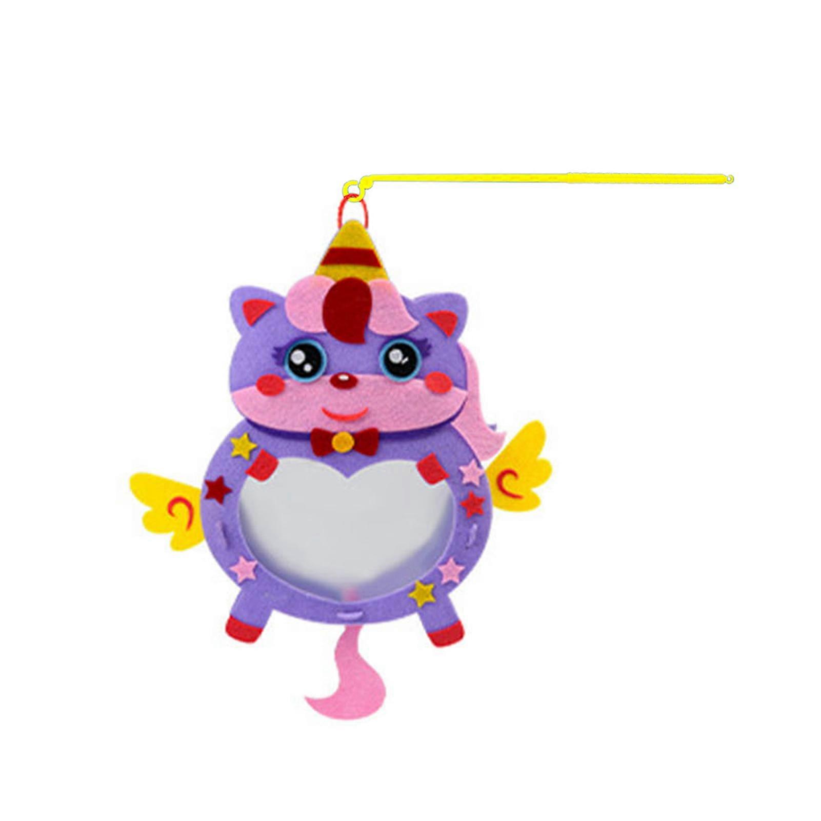 1 Set Handmade Lantern Built-in Light String Lovely Cartoon Animal Lamp Parent-child Interaction DIY Handcrafts Non-woven Fabric Halloween Mid-autumn