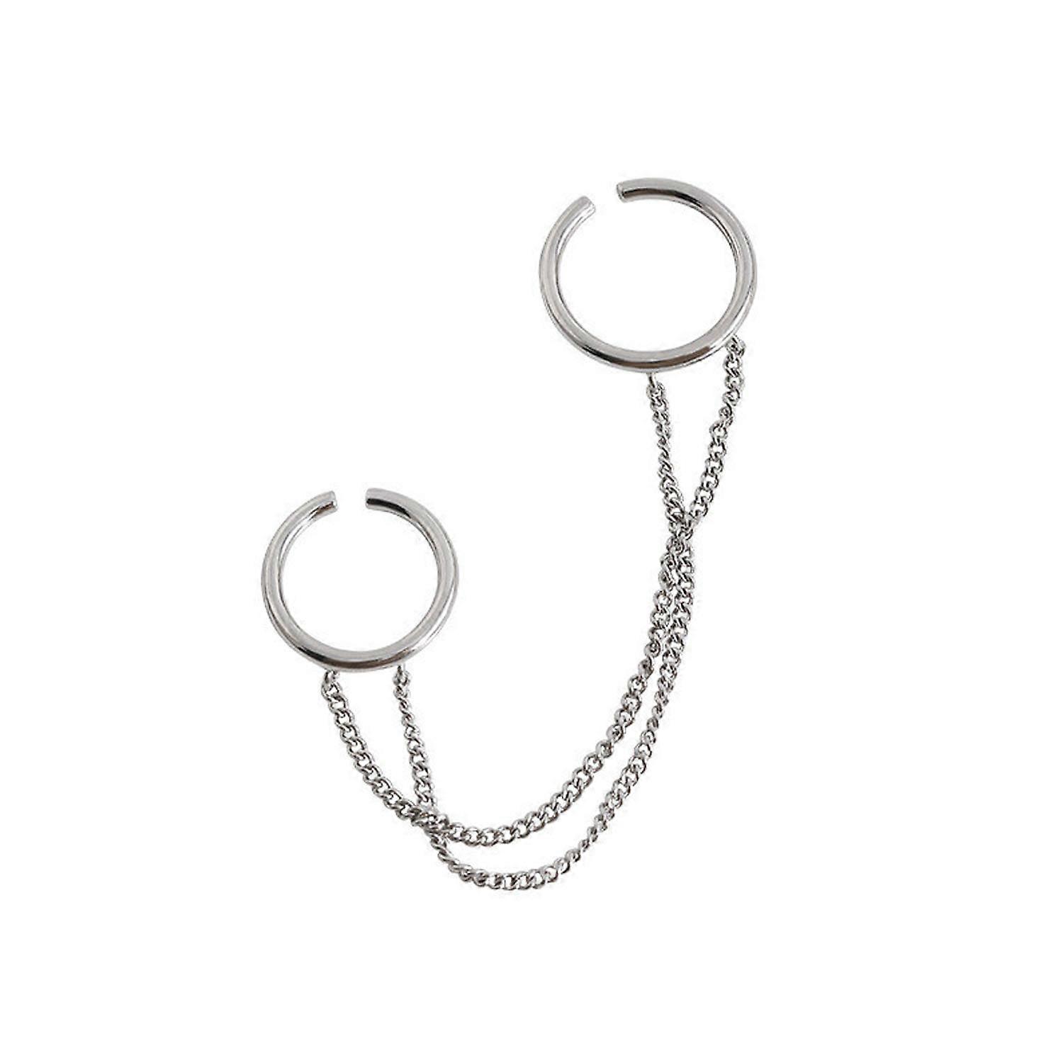 Silver punk ring chain combination ring