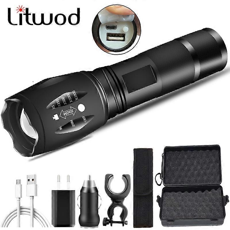 Z45 High Quality XM-L2 U3 T6 Led Flashlight Built in 18650 Battery Torch Zoomable Powerbank Function Lantern For Camping