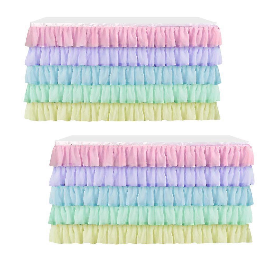 2xRainbow Tulle Ruffles Table Skirt Decor for Rectangle Round Table 30x72 "