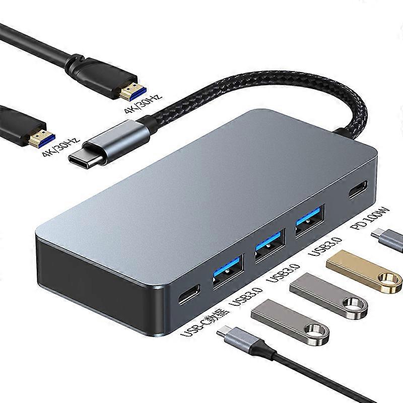 USB Docking Station, 7-in-1 USB C Hub High Definition Aluminum Alloy Fast Charging PD Gray Suitable for Computers Suitable for Mobile Phones to Tablet