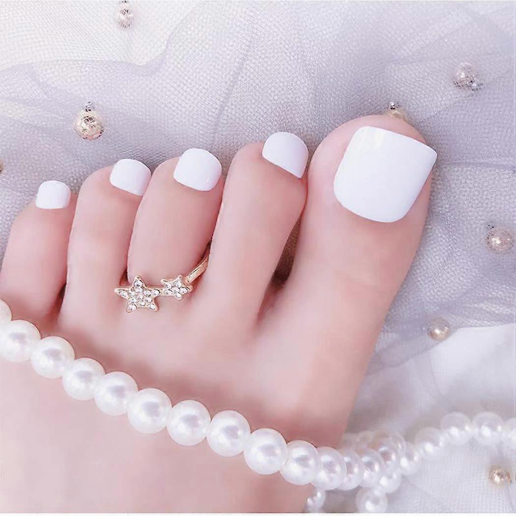 Fashionable False Toe Nails - Solid Color Glossy Full Cover (White) (24Pcs)