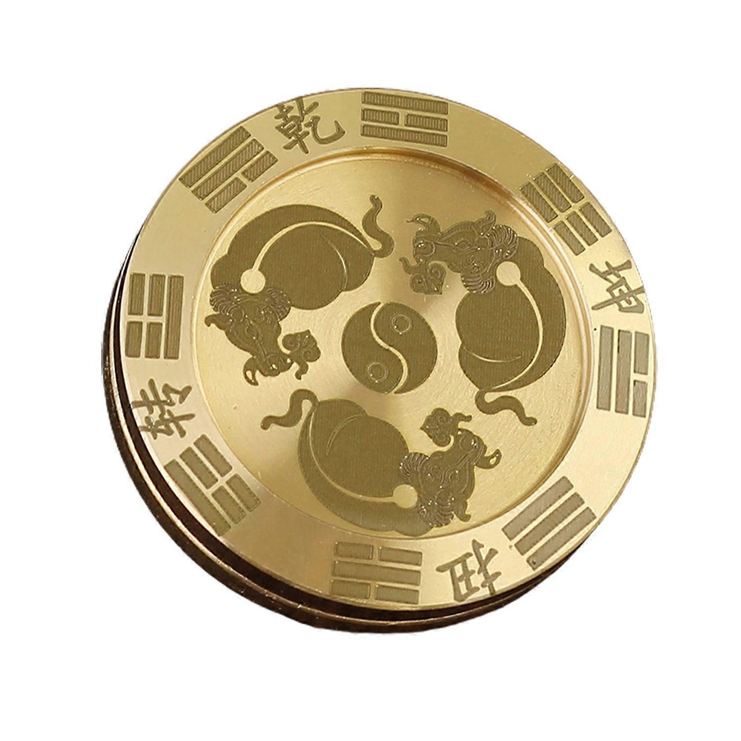 Coins Fidget Slider Funny Chinese Characters Taiji Solid Brass Round Bring Good Luck Portable Stress