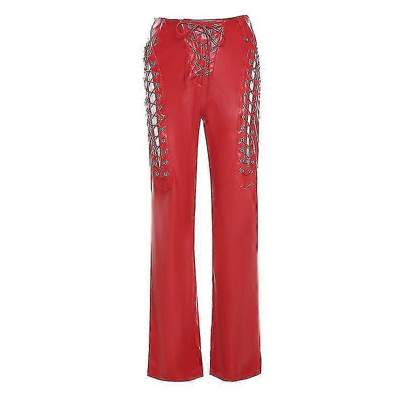 Women's Pu Leather Pants Lace Up Hollow Out Pants