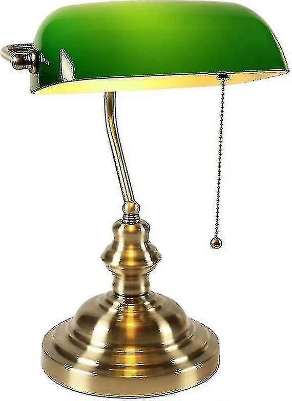 Glass Banker Desk Lamp with Pull Chain Switch Plug in Fixture,100% New