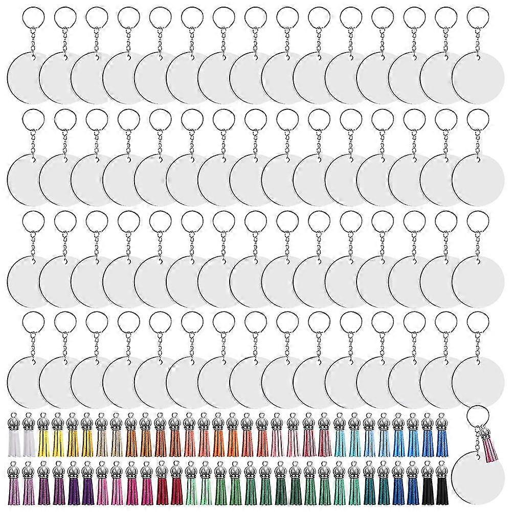 240 Pieces Sublimation Blanks Set Round Key Rings Sublimation Ornament Blanks Heat Transfer Tassels XYT
