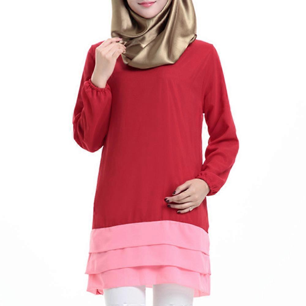 Chiffon musulmane Splicing rochie scurta cu maneca lunga All-match
