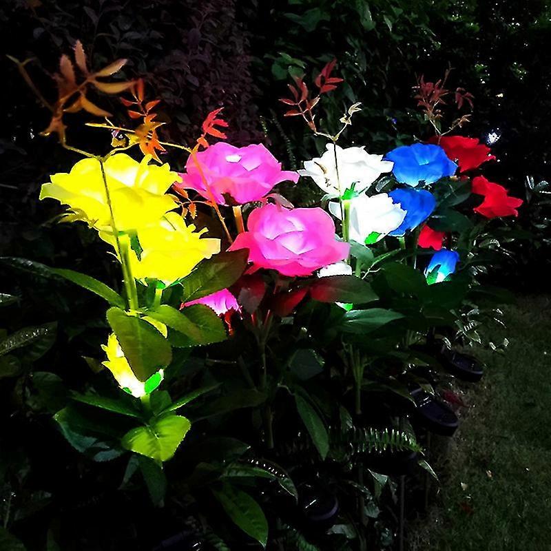 5 Head Rose Flower Solar Lights 2pcs Solar Powered Stake Lights Decorative Outdoor