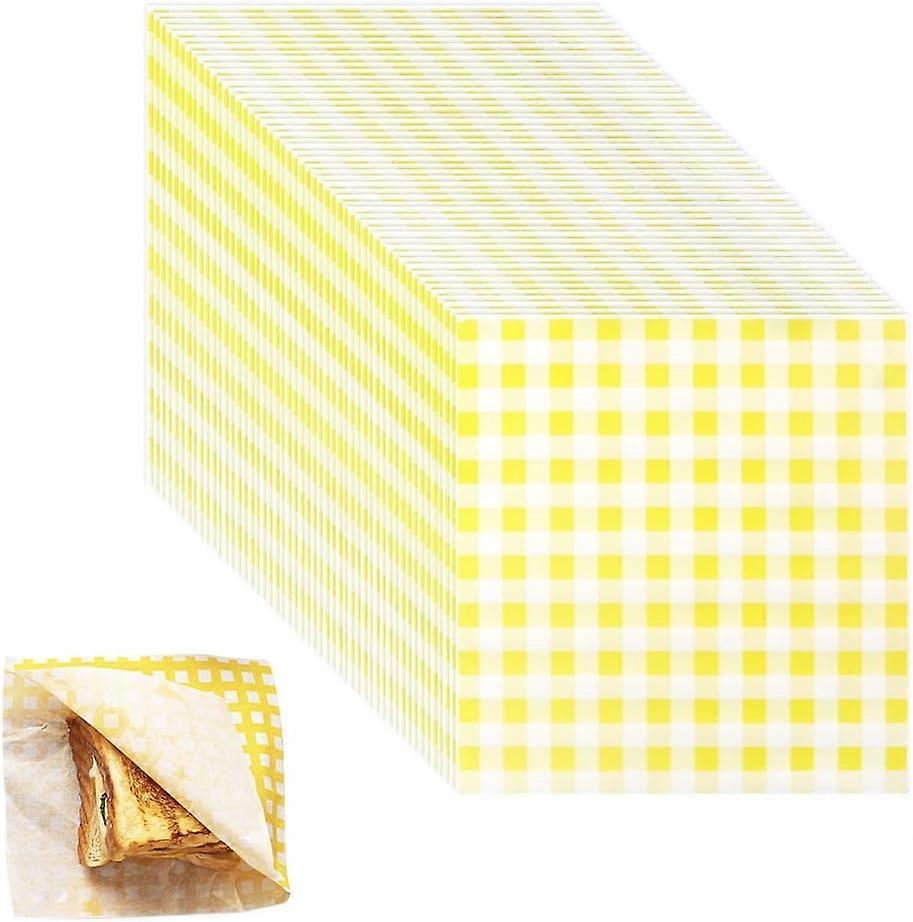(Yellow) Pack of 50 sheets of double-open sandwich paper for wrapping burgers and cookies.