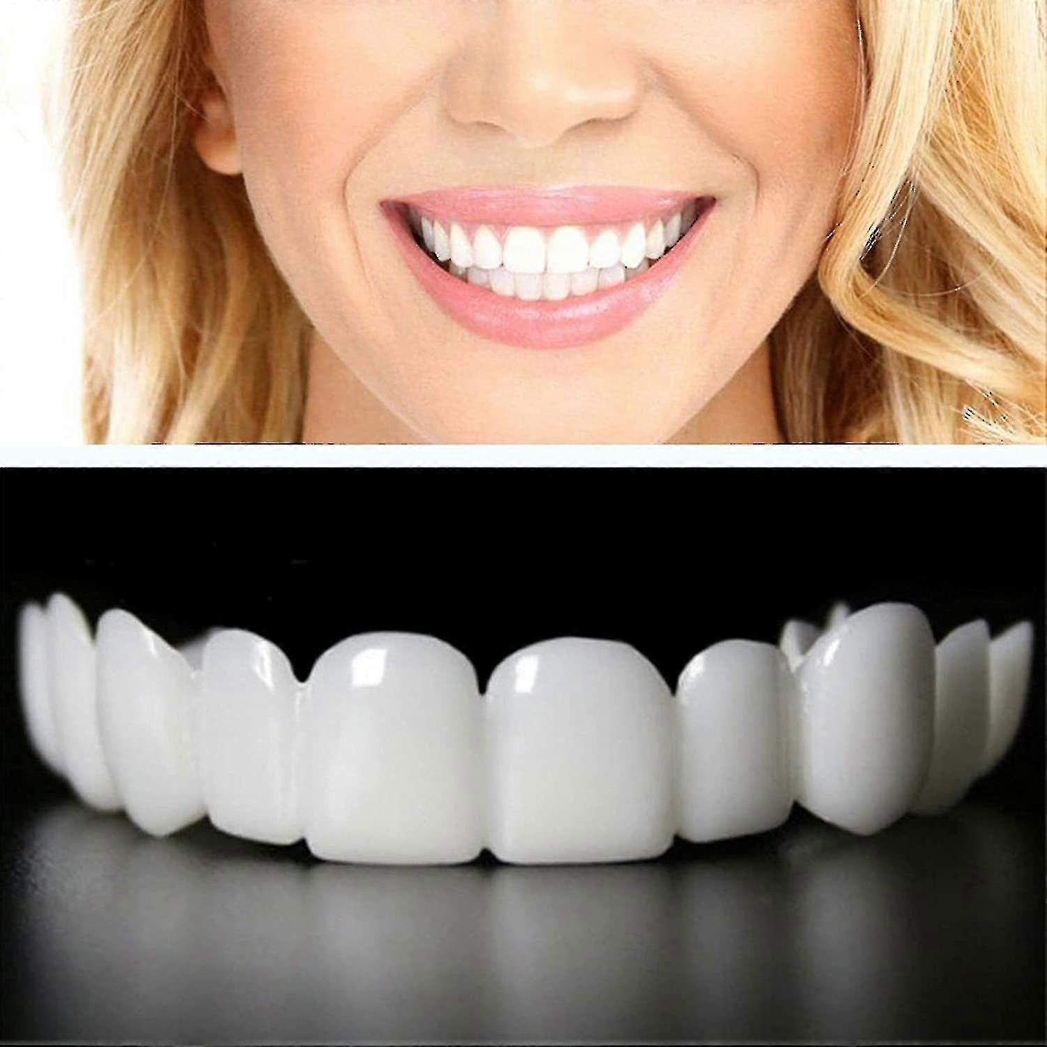 Övre nedre tandfasader - 2 par tandställning Sp på fasader Smile Fake Teeth Cover Im Tandblekning Falska tänder One Size De