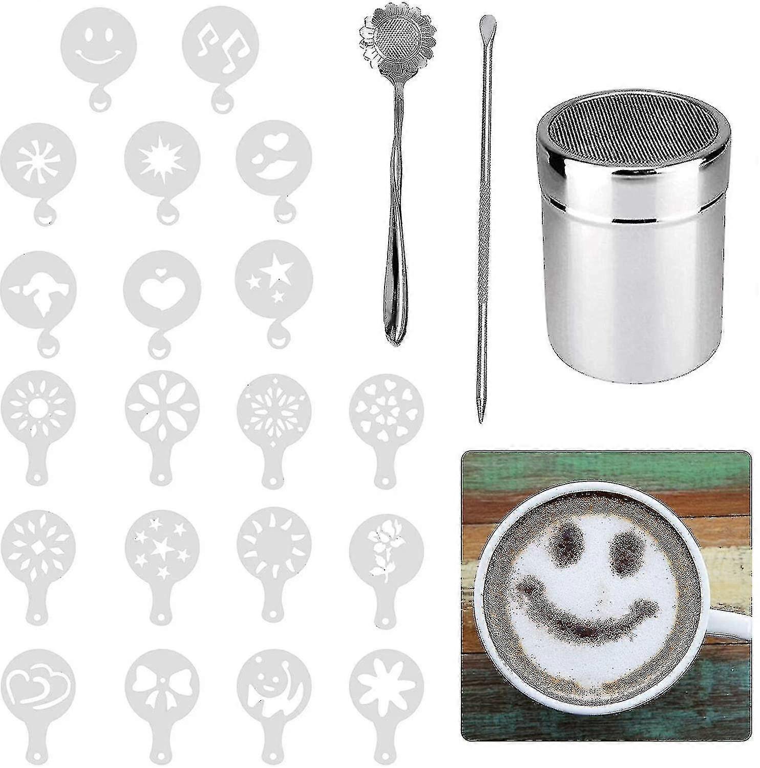 23 Pcs Icing Sugar Duster Set With 20pcs Round Plastic Stencils For Decorating