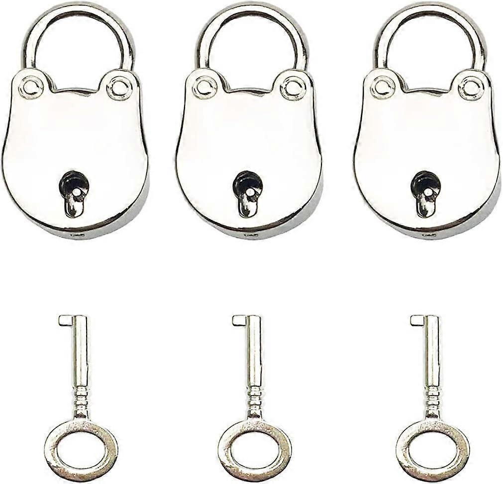 3pcs Vintage Antique Style Mini Bear Head Archaize Padlocks Key Lock with Keys (Silver)