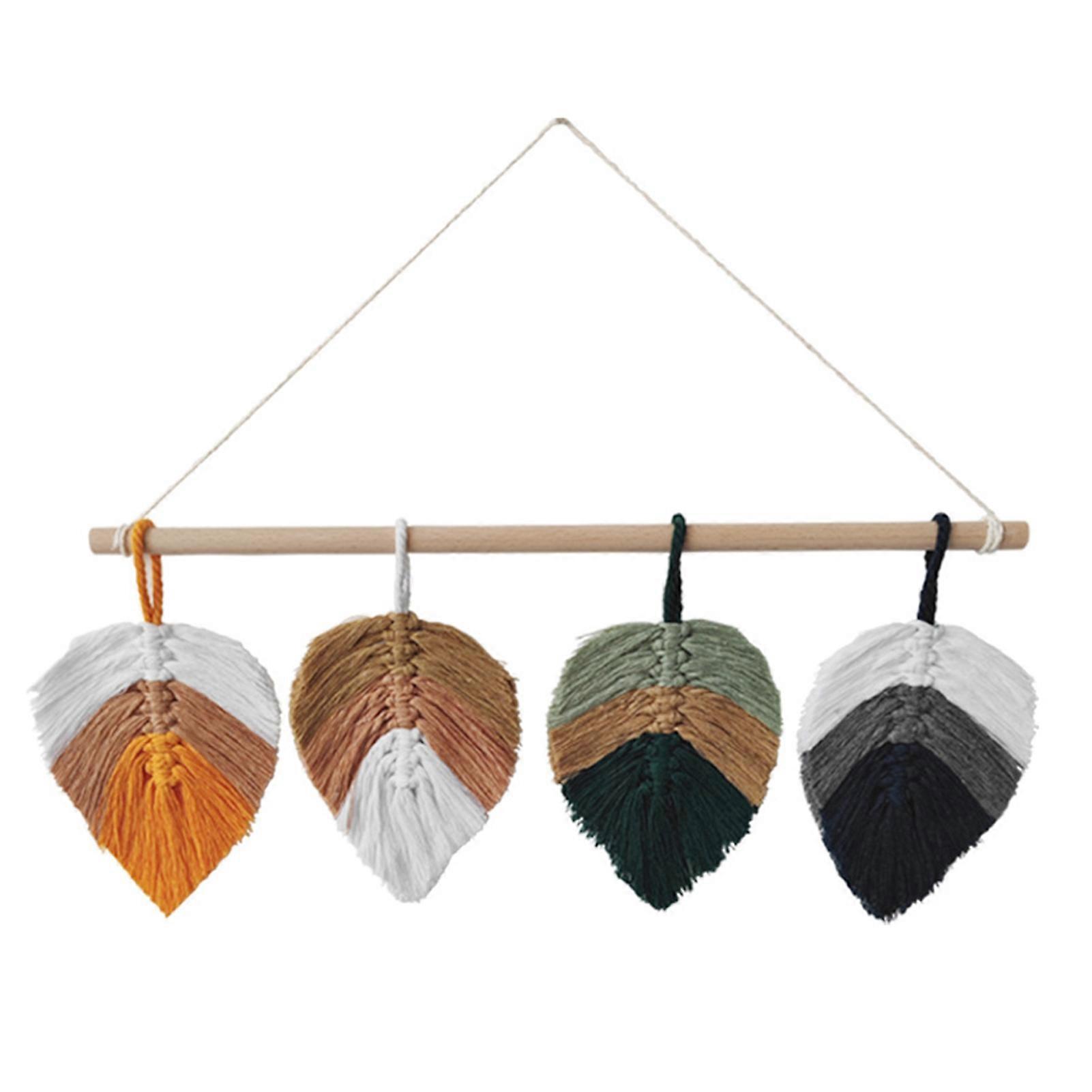 Macrame Ornament Handcrafted DIY Cotton Thread Wall Decorative Leaf Shape Tapestry with Tassel Home Decoration
