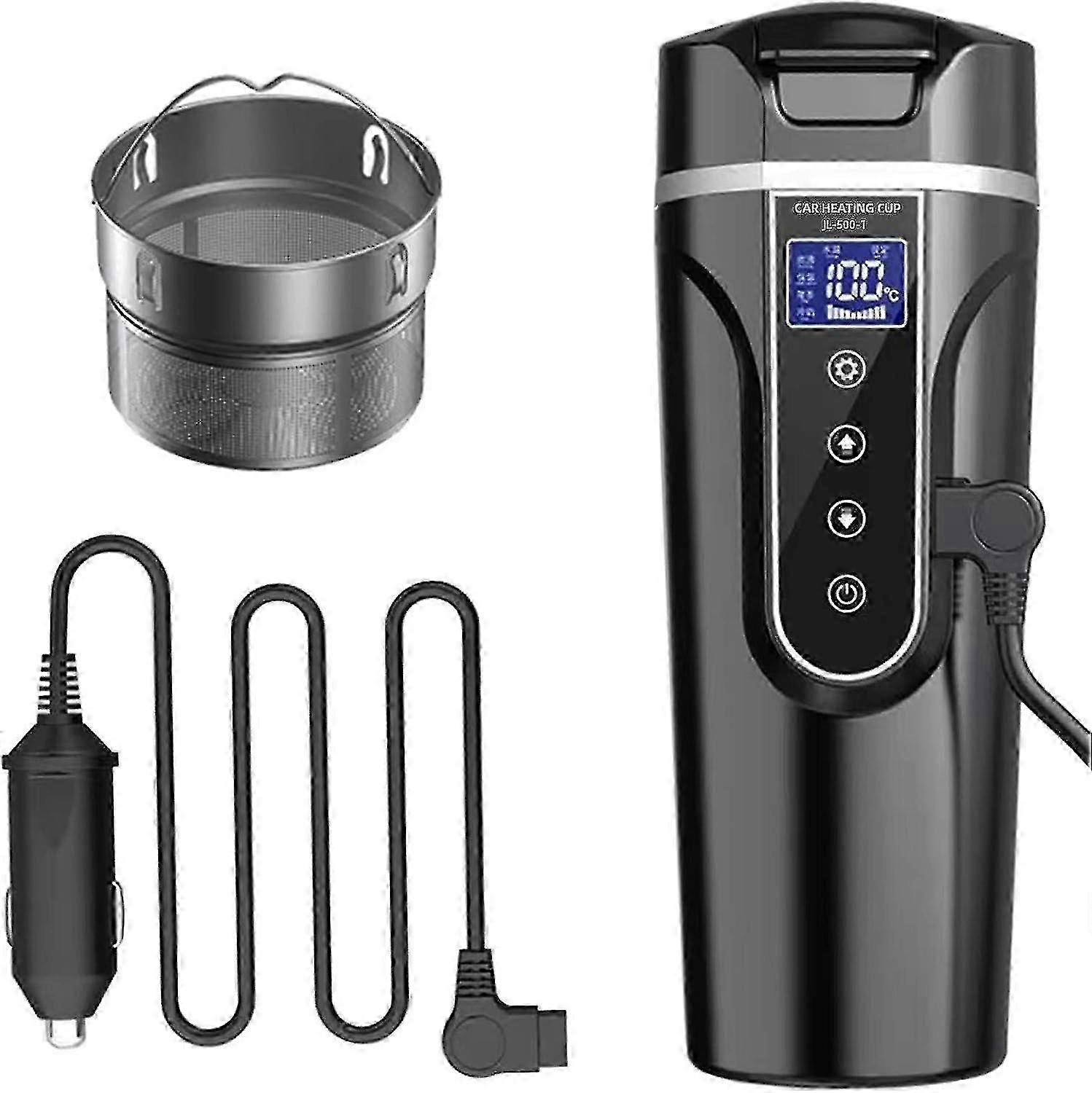 Bilkokare, 12V / 24V vattenkokare för bil / lastbil / resor, bärbar vattenkokare för bil / lastbil / resa, bärbar vattenkokare för bil med LCD-skärm gjord av 304 rostfritt stål