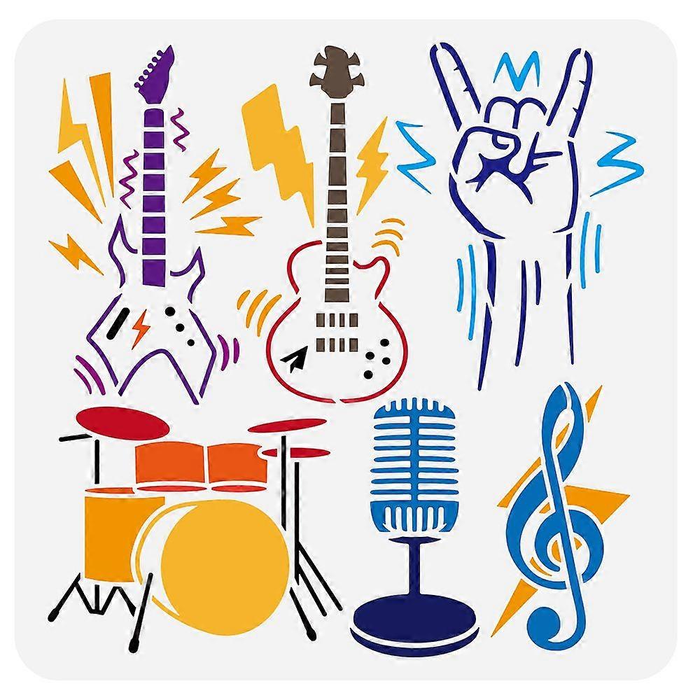 1pc PET Hollow Out Drawing Painting Stencils for DIY Scrapbook Photo Album Musical Instruments Pattern 30x30cm
