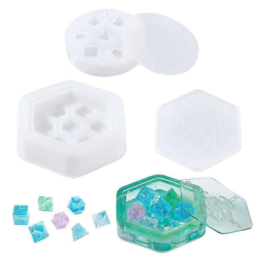 Hexagon & Flat Round Dice Storage Tray DIY Silicone Mold Resin Casting Molds for UV Resin Epoxy Resin Craft Making White 102~121x6~111x3~30mm