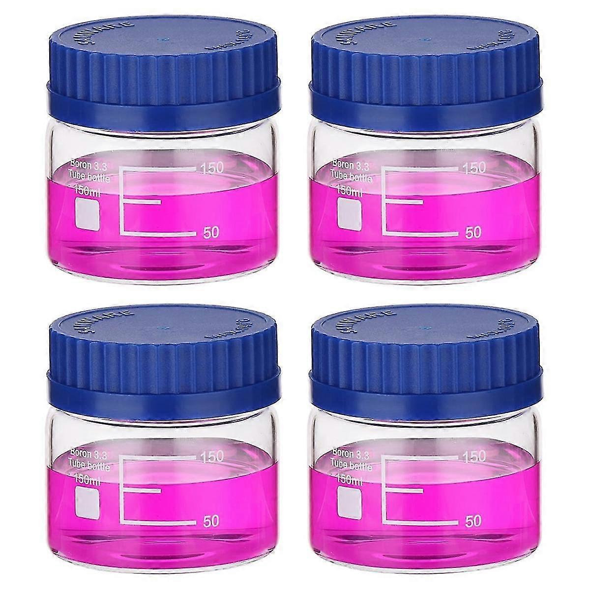 4 Pack Reagent Media Storage Bottles, 150ml Borosilicate Glass Wide Mouth Graduated Round Bottles With Gl32 Screw Cap