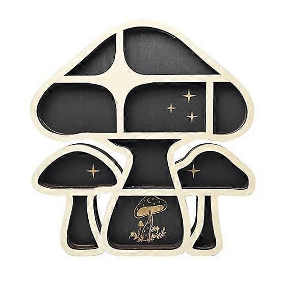 Mushroom Wooden Shelf Multiple Compartments Large Capacity Storage Organizer Unique Mushroom Wall Decoration
