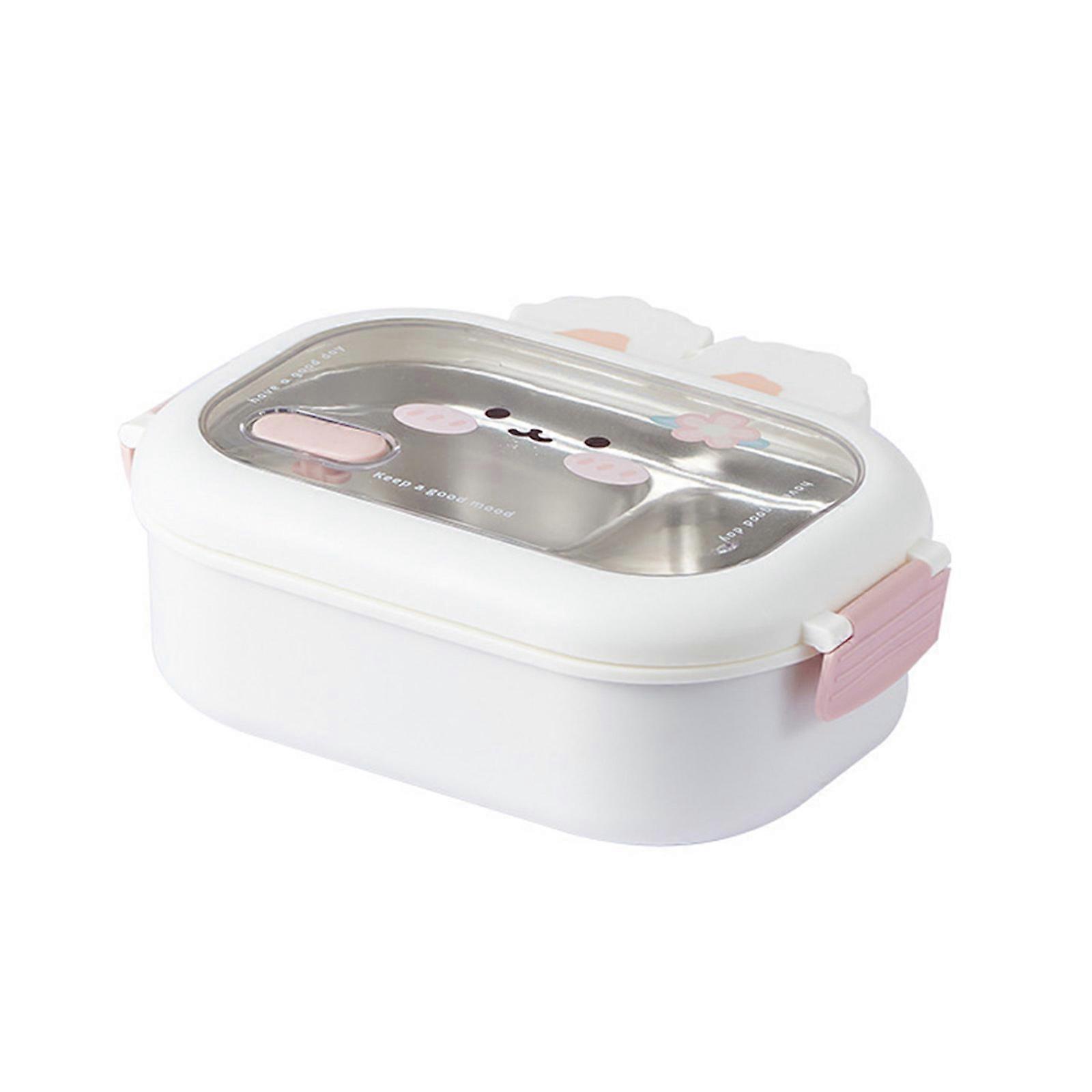 Rabbit Decorated Meal Container Multi Compartment Rabbit Lunch Box for Children Stable Stainless Steel Container White