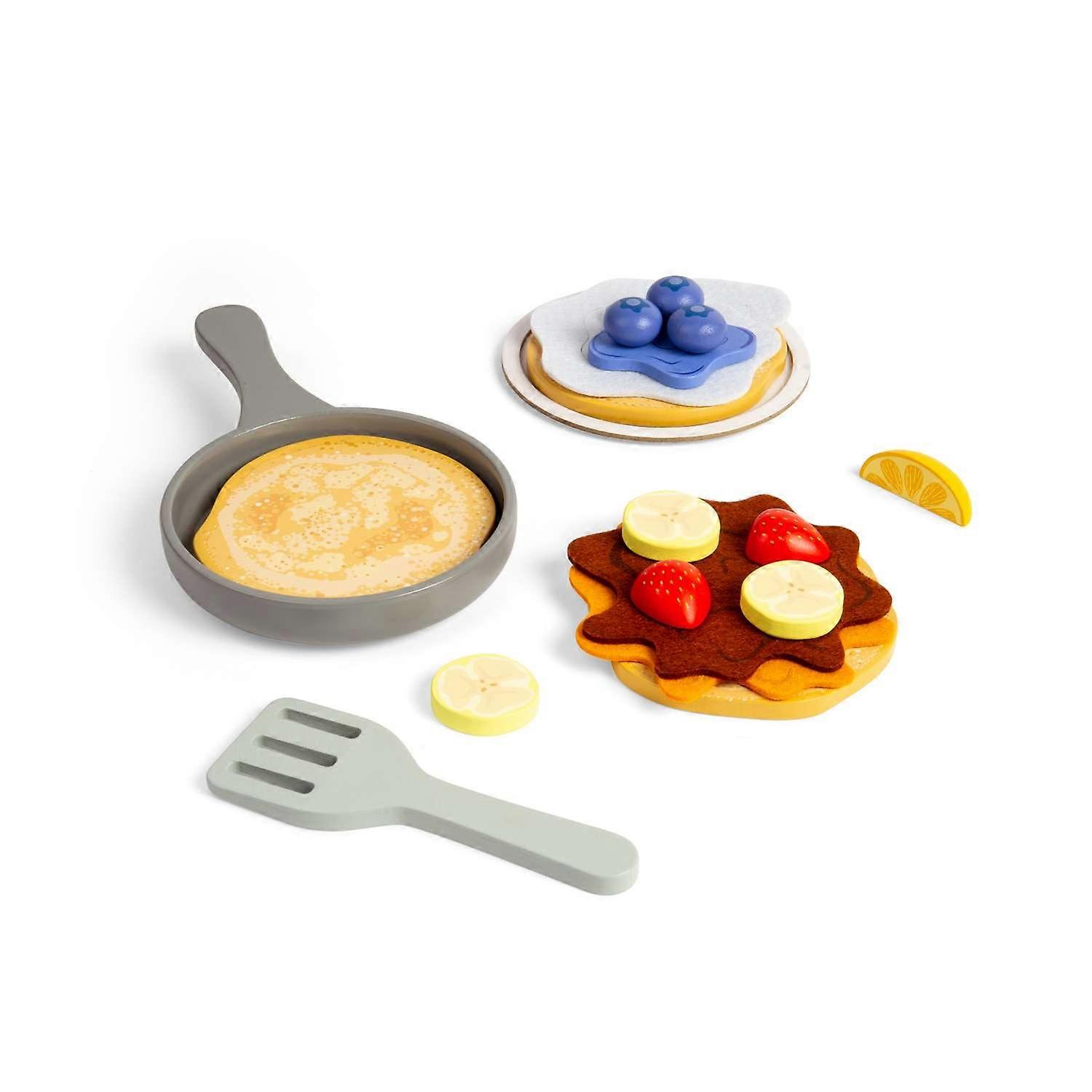 Bigjigs 玩具煎饼套装 - 木制煎饼玩具、儿童厨房套装和配件