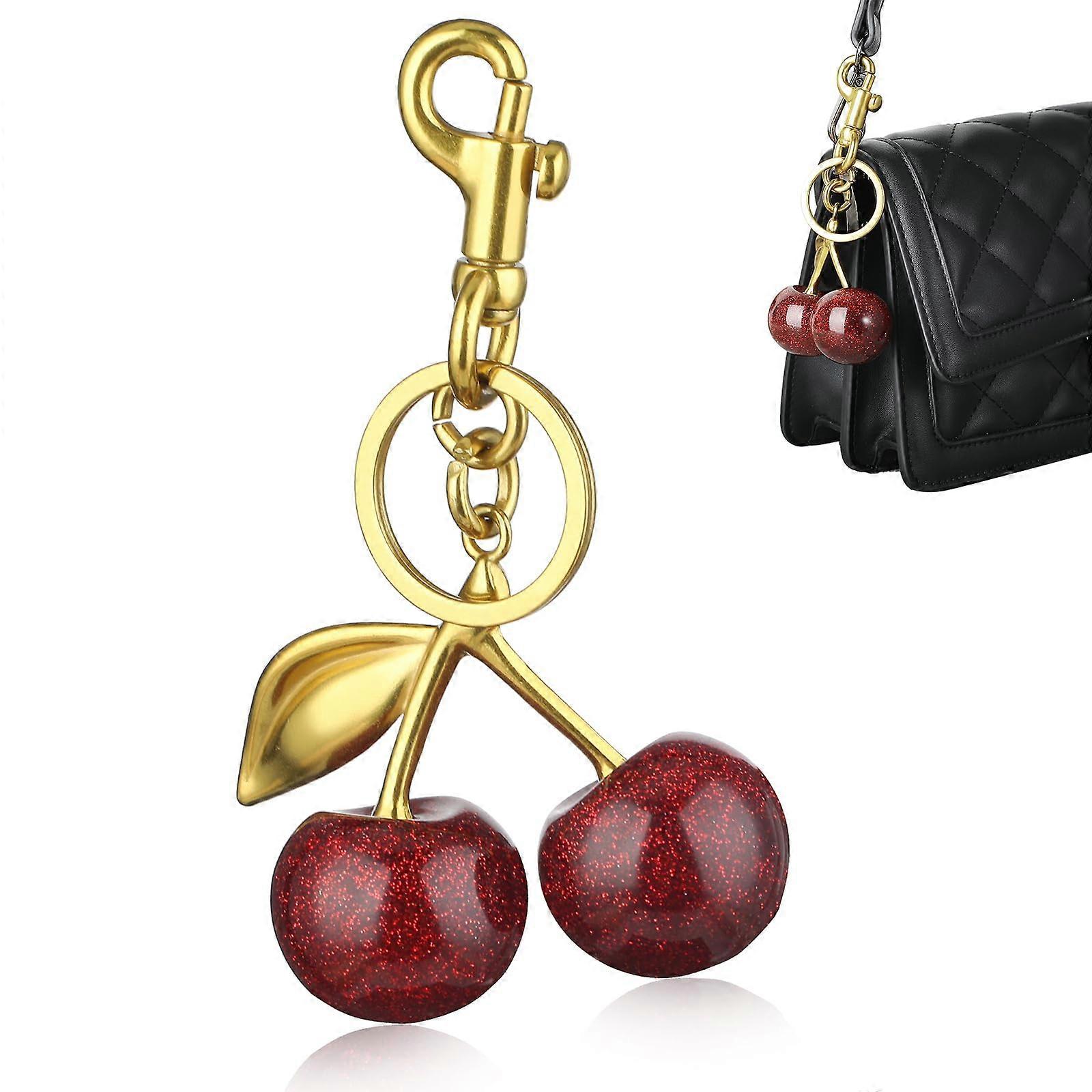 Cherry-Shaped Metal Keychain with Key Ring and Clip, Shiny Resin Accessories for Bags and Keys, Durable and Stylish
