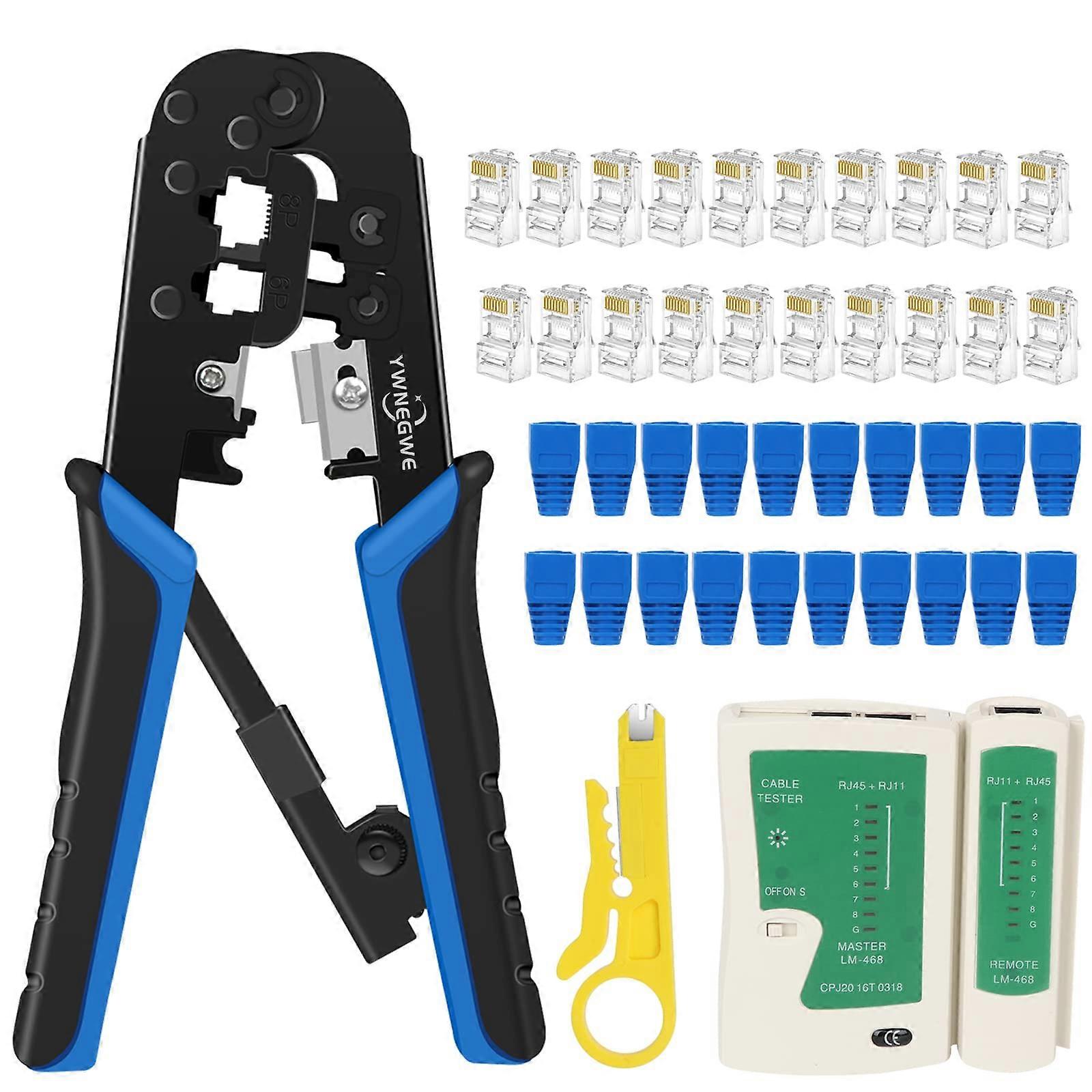 20 PCS CAT5 CAT5e RJ45 Connectors Crimping Tool Kit for High-Speed Ethernet Cables, Solid and Stranded Wire Compatible